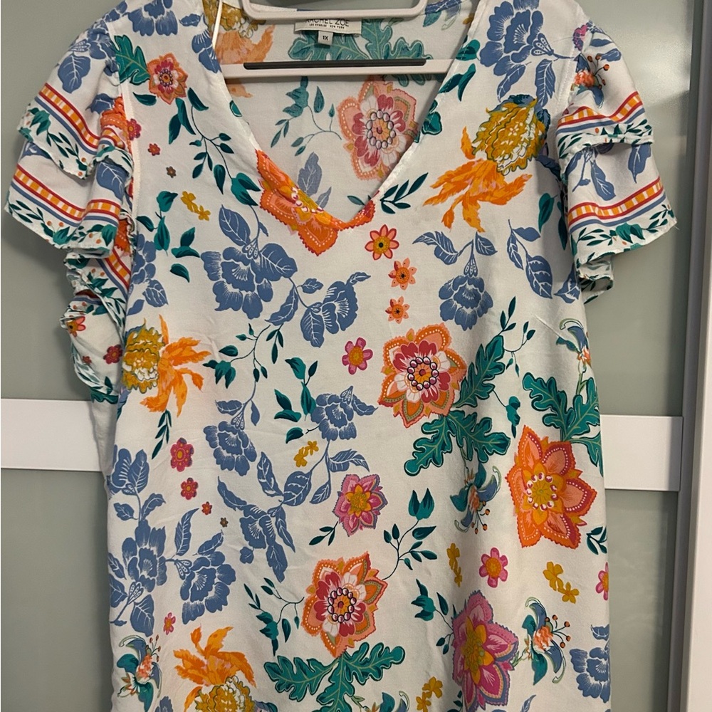 Floral V-Neck Ruffle Sleeve Top